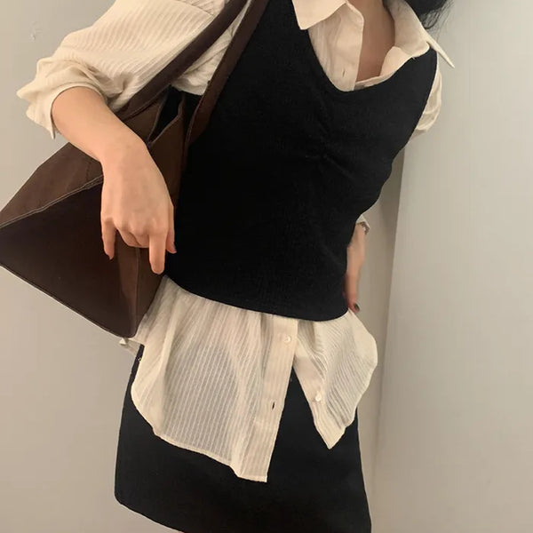 Ribbed Shirring Sleeveless Top