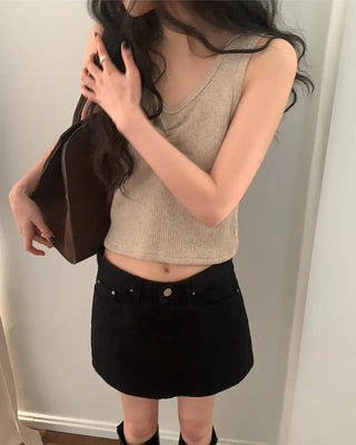 Ribbed Shirring Sleeveless Top