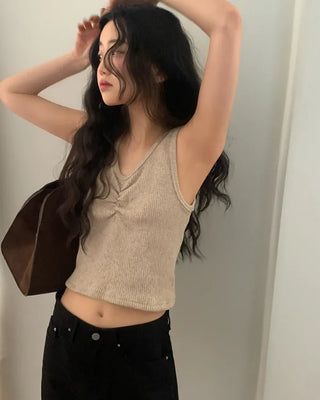 Ribbed Shirring Sleeveless Top