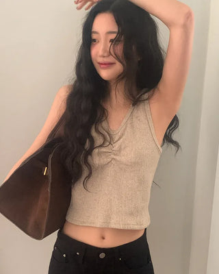 Ribbed Shirring Sleeveless Top