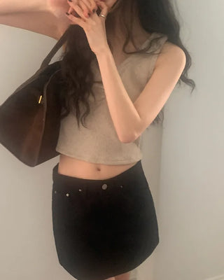 Ribbed Shirring Sleeveless Top