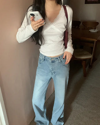 (2 colors) Dot Lace Long Sleeve T-Shirt