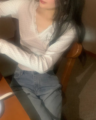 (2 colors) Dot Lace Long Sleeve T-Shirt