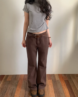 Cotton semi-bootcut denim pants