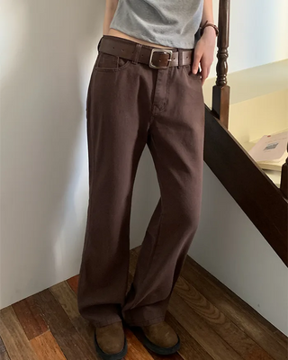 Cotton semi-bootcut denim pants