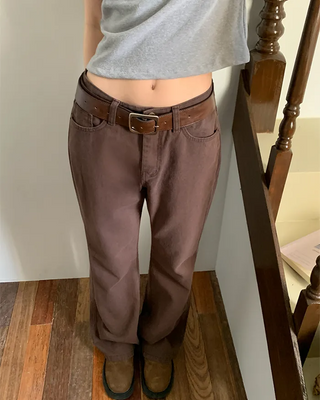 Cotton semi-bootcut denim pants