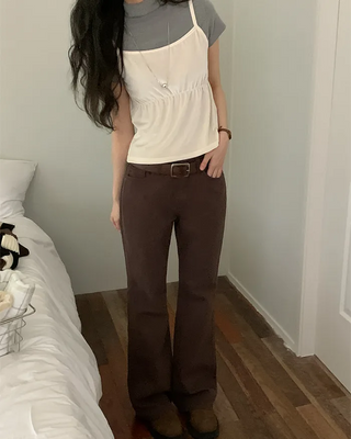 Cotton semi-bootcut denim pants