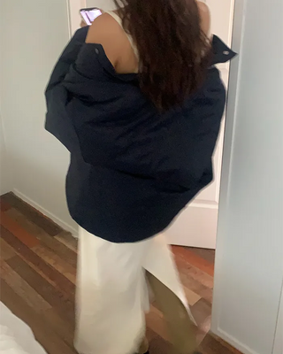 Loose-fit half down jacket