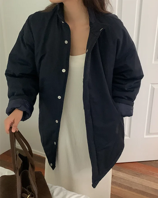 Loose-fit half down jacket