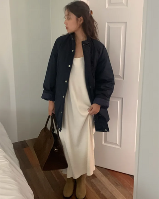 Loose-fit half down jacket