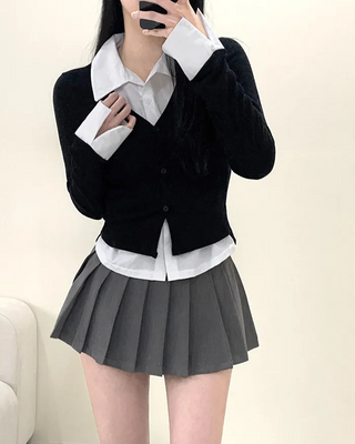 Shirt-layered cardigan T-shirt