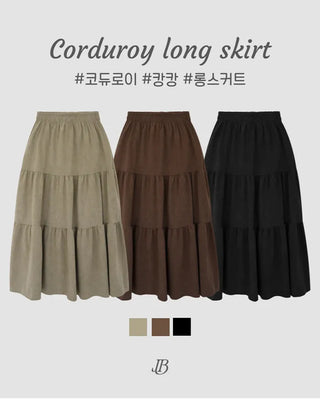 Corduroy tiered long skirt