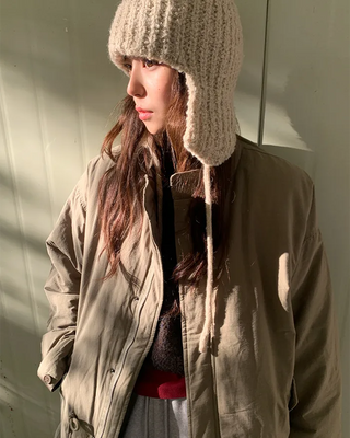 Oversized long military down jacket