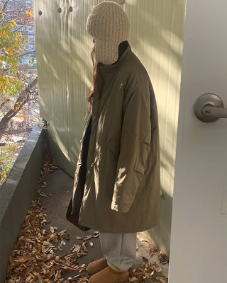 Oversized long military down jacket
