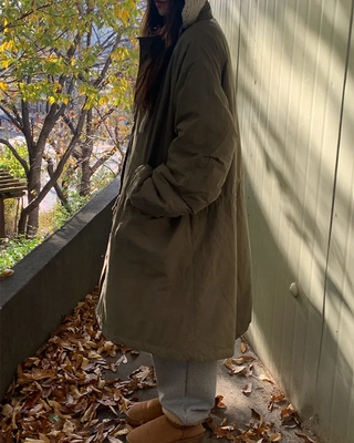 Oversized long military down jacket