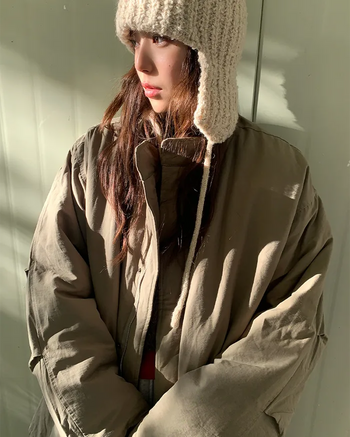 Oversized long military down jacket