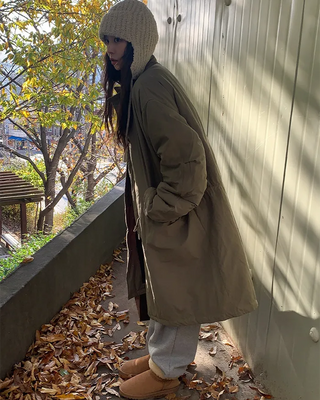 Oversized long military down jacket