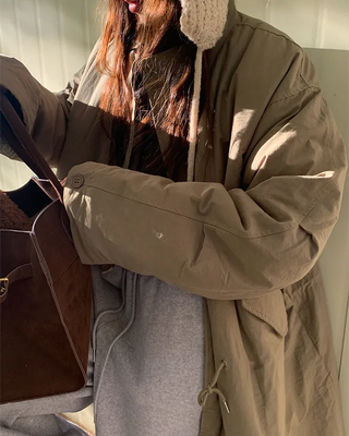 Oversized long military down jacket