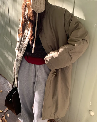 Oversized long military down jacket