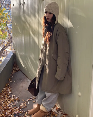 Oversized long military down jacket
