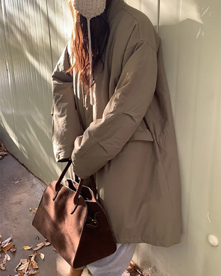 Oversized long military down jacket