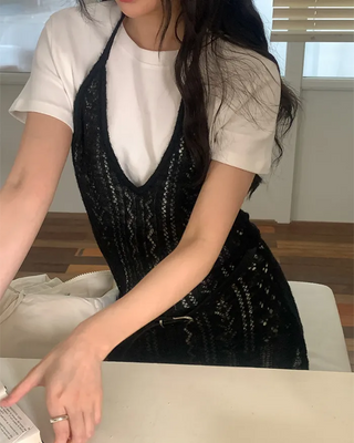 Halter layered knit dress