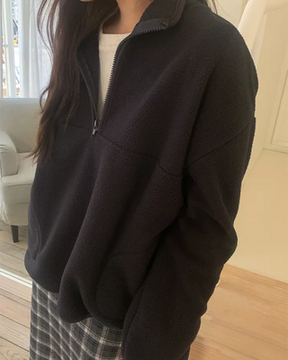 Two-tone fleece half-zip sweatshirt