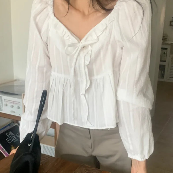 Frilled shirred blouse