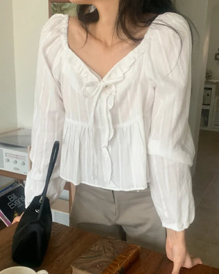 Frilled shirred blouse