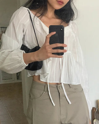 Frilled shirred blouse