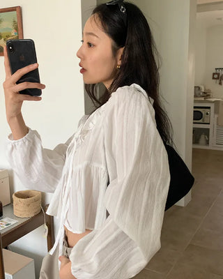 Frilled shirred blouse
