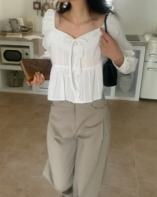 Frilled shirred blouse