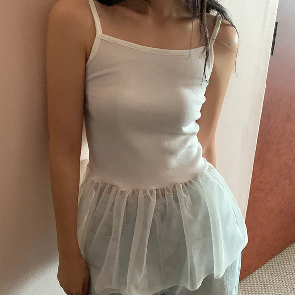 Chiffon layered ruffle sleeveless top