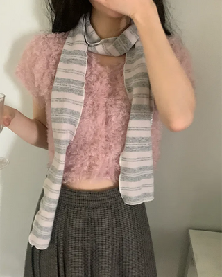 Bouclé fur short-sleeved cardigan