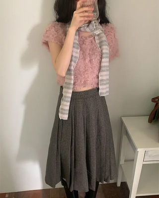 Bouclé fur short-sleeved cardigan