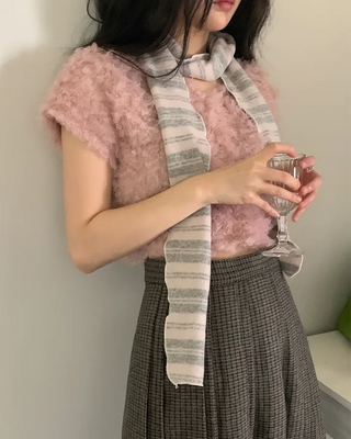 Bouclé fur short-sleeved cardigan