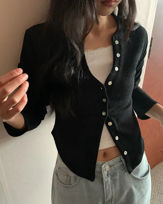 Ribbed V-neck cardigan