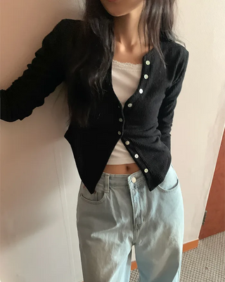 Ribbed V-neck cardigan