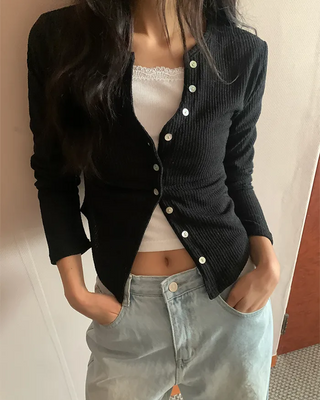 Ribbed V-neck cardigan