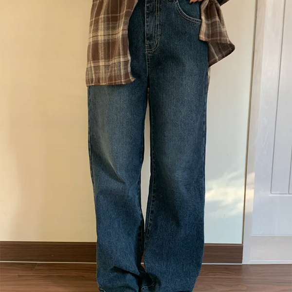 Fleece-lined corduroy wide-leg denim pants