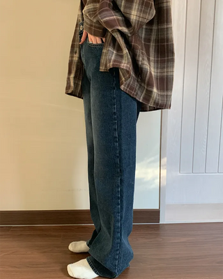 Fleece-lined corduroy wide-leg denim pants