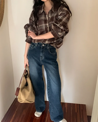 Fleece-lined corduroy wide-leg denim pants