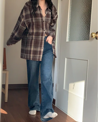 Fleece-lined corduroy wide-leg denim pants