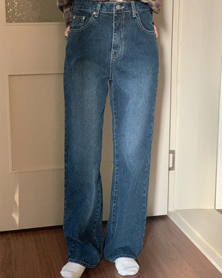 Fleece-lined corduroy wide-leg denim pants