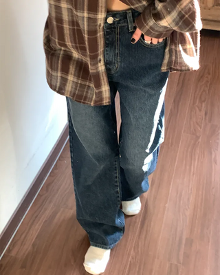 Fleece-lined corduroy wide-leg denim pants