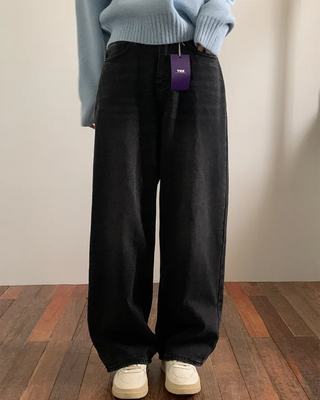 Wide black denim pants
