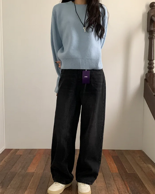Wide black denim pants