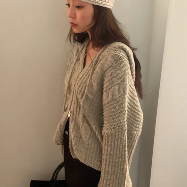 Loose-fit twisted knit hoodie