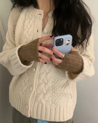 Cable Twist Round Knit Cardigan
