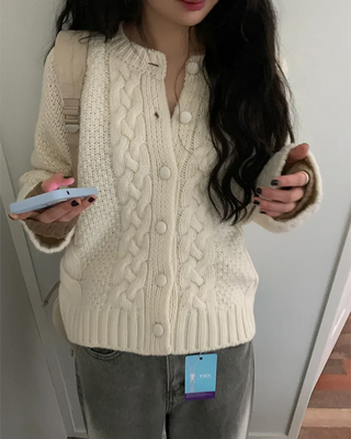 Cable Twist Round Knit Cardigan